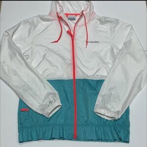 Columbia Women’s Flash Forward Windbreaker, size Small, white & teal, EUC